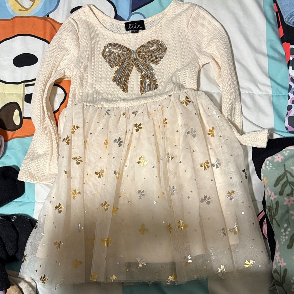 Lilt Cream and Gold Bow Dress